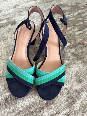 Xappeal Navy and Green Strappy Block Heeled Sandals